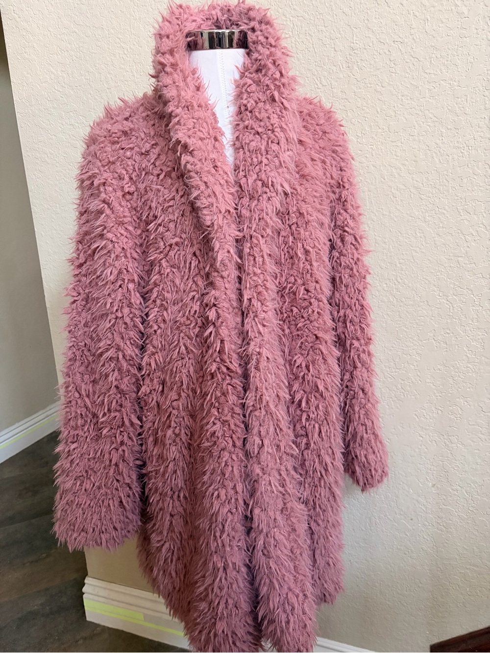 Plush Shaggy Open-Front Coatigan - Dusty Rose
